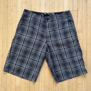 Vintage Lost Plaid Shorts Mens 31 Black Gray Grunge Skater Surfer